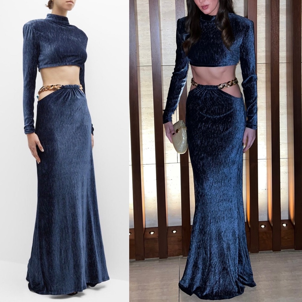 Bronx and Banco Cleopatra Two Piece Navy Velvet Set